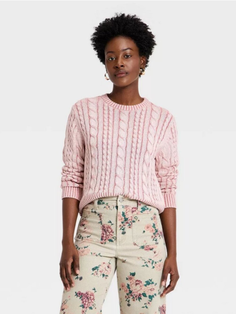 Universal Thread Pink Cable Knit Crewneck Sweater